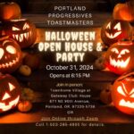 Halloween pumpkins promote the Portland Progressives Open House.