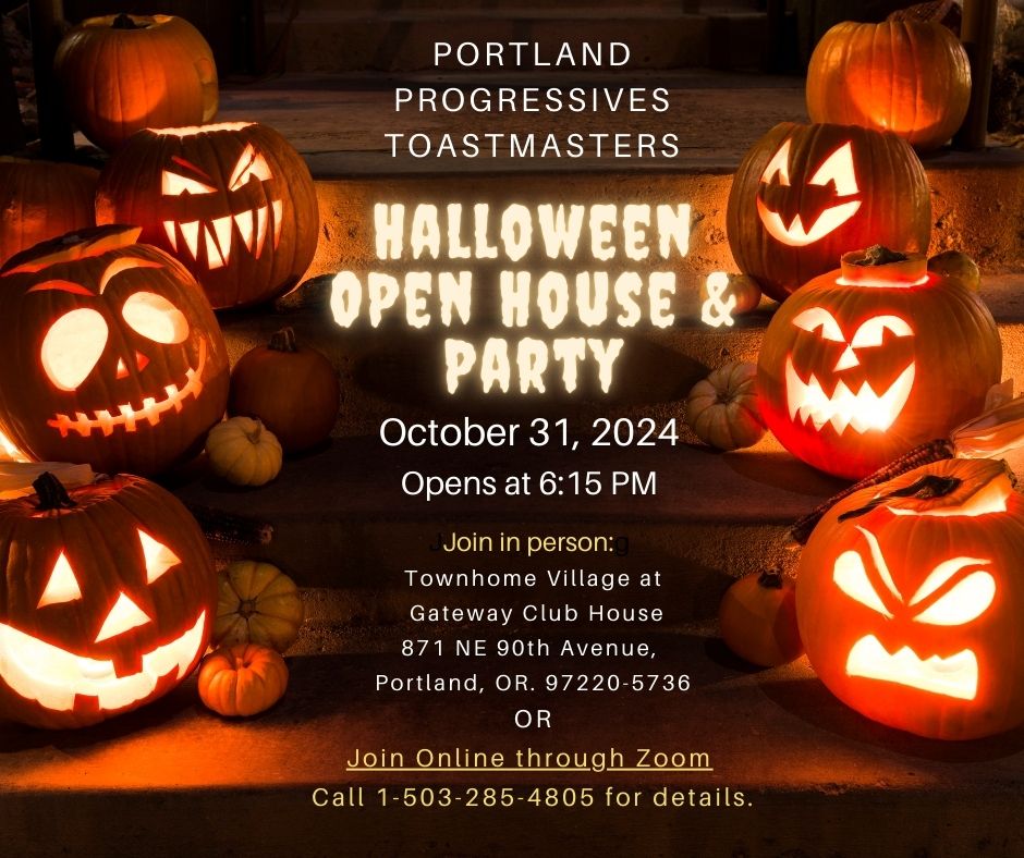 Halloween pumpkins promote the Portland Progressives Open House.