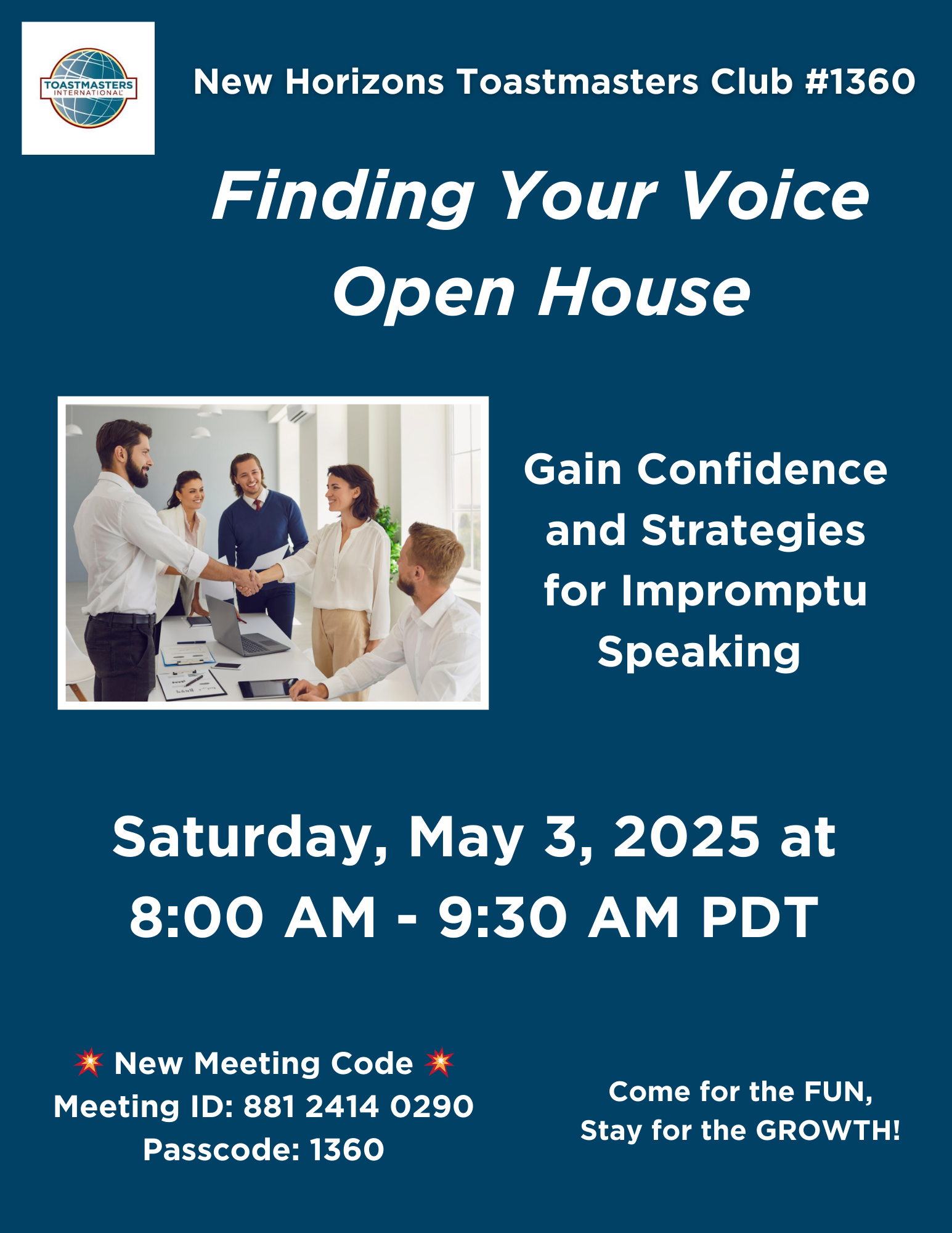 New Horizons has an Open House on May 3, 2025.